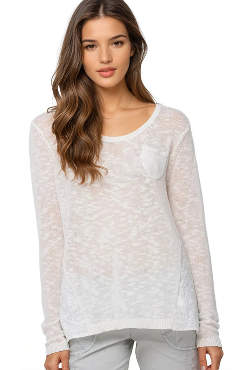 Subtle Luxury Sweater Almost Vintage Slub Knit Sweater with Embroidery Back Panel
