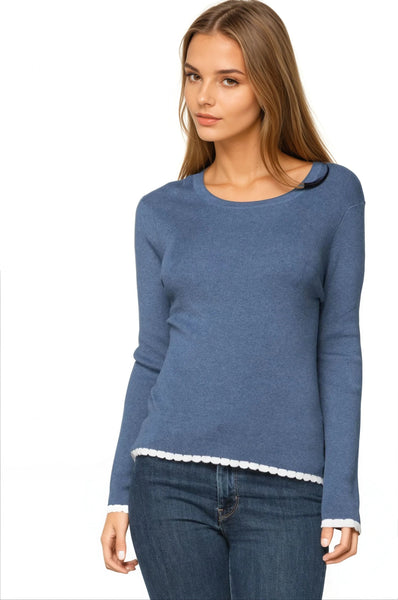 Subtle Luxury Sweater Charlotte Scallop Edge Sweater Zen Blend Crewneck Pullover