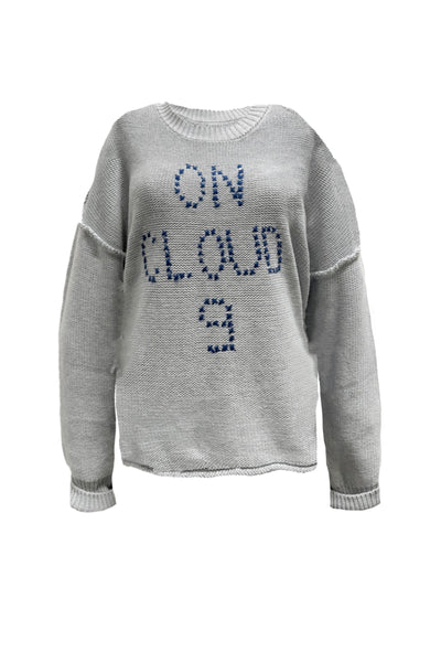 Subtle Luxury Sweater Chunky Cotton Blend Pullover Sweater- Cross Stitch "On Cloud 9" hand embroidery