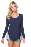 Subtle Luxury Sweater Cross Back Pullover Sweater Knit - with Woven Mix Panels