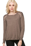 Subtle Luxury Sweater Ella Lace Up Detail Pullover / S/M / Coco Ella Lace Up Detail Pullover Cotton Cashmere Sweater on Sale Now
