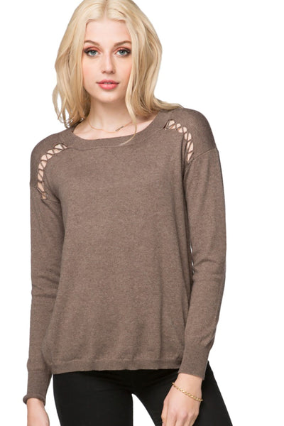 Subtle Luxury Sweater Ella Lace Up Detail Pullover / S/M / Coco Ella Lace Up Detail Pullover Cotton Cashmere Sweater on Sale Now