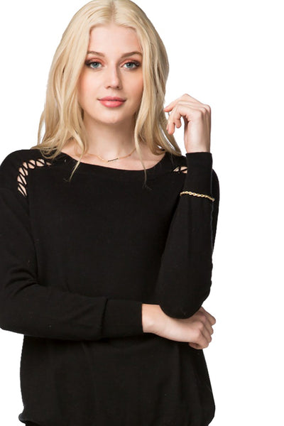 Subtle Luxury Sweater Ella Lace Up Detail Pullover / XS/S / Black Ella Lace Up Detail Pullover Cotton Cashmere Sweater