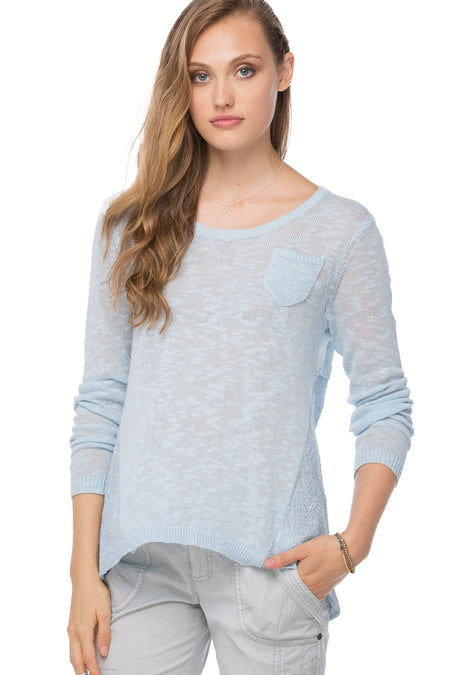 V Neck Sweater with Silk Chiffon Panel