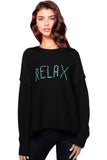 Subtle Luxury Sweater Inside Out Crew / M/L / Black w/RELAX embroidery Chunky Cotton Blend Pullover - 