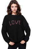 Subtle Luxury Sweater Inside Out Crew / S/M / Black w/ LOVE embroidery Chunky Cotton Blend Pullover Sweater- Cross Stitch 