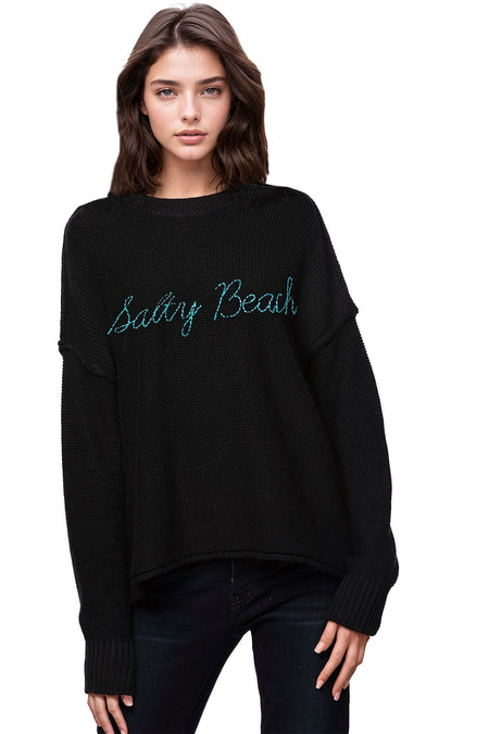 Chunky Cotton Blend Pullover Sweater- Cross Stitch "Keepin' Cozy" hand embroidery