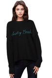 Subtle Luxury Sweater Inside Out Crew / S/M / Black w/Salty Beach embroidery Chunky Cotton Blend Pullover - 