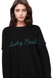 Subtle Luxury Sweater Inside Out Crew / S/M / Black w/Salty Beach embroidery Chunky Cotton Blend Pullover - 