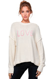 Subtle Luxury Sweater Inside Out Crew / S/M / Ivory w/ LOVE embroidery Chunky Cotton Blend Pullover Sweater- Cross Stitch 