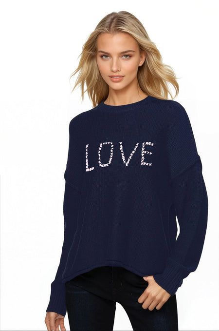 Chunky Cotton Blend Pullover - "RELAX" hand embroidery