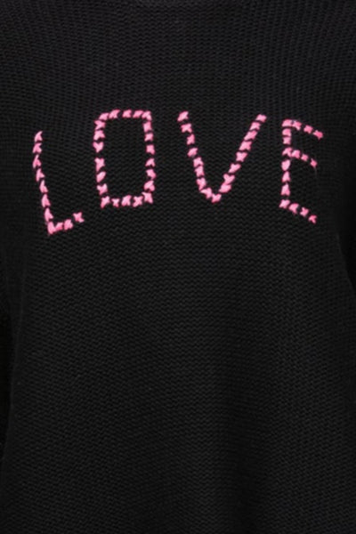 Subtle Luxury Sweater Inside Out Crew / XS/S / Black w/Love embroidery Inside Out Chunky Cotton Blend Pullover Sweater - Black with "LOVE" hand embroidery