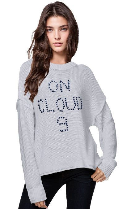 Chunky Cotton Blend Pullover Sweater- Cross Stitch "Keepin' Cozy" hand embroidery