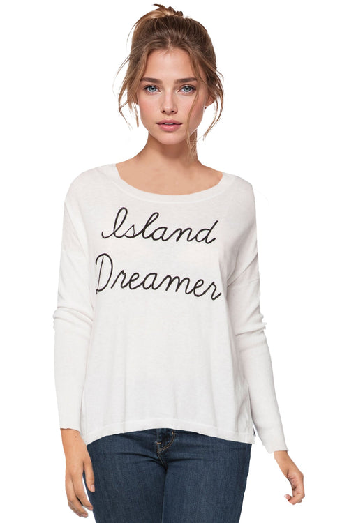 Subtle Luxury Sweater Jane Drop Shoulder Crew in "Island Dreamer" Embroidery