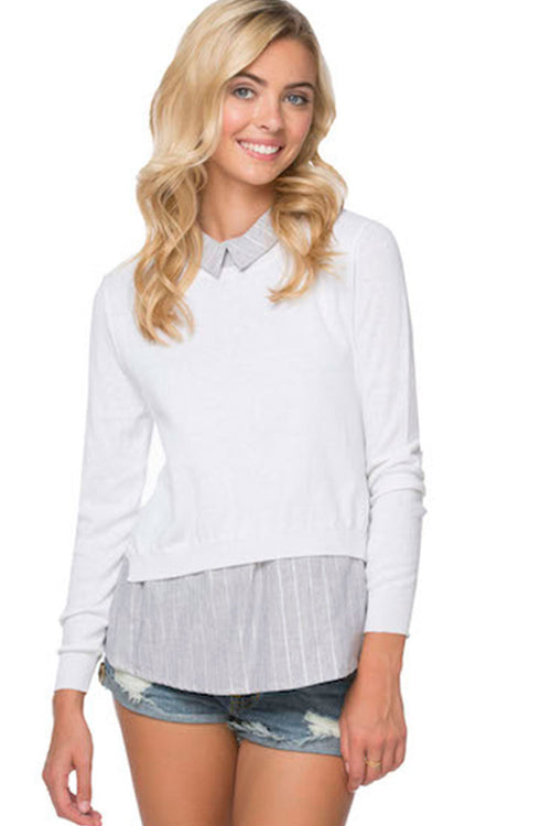 Subtle Luxury Sweater Layered Collar Shirt - Vintage Mixed Media Sweater Knit All in One