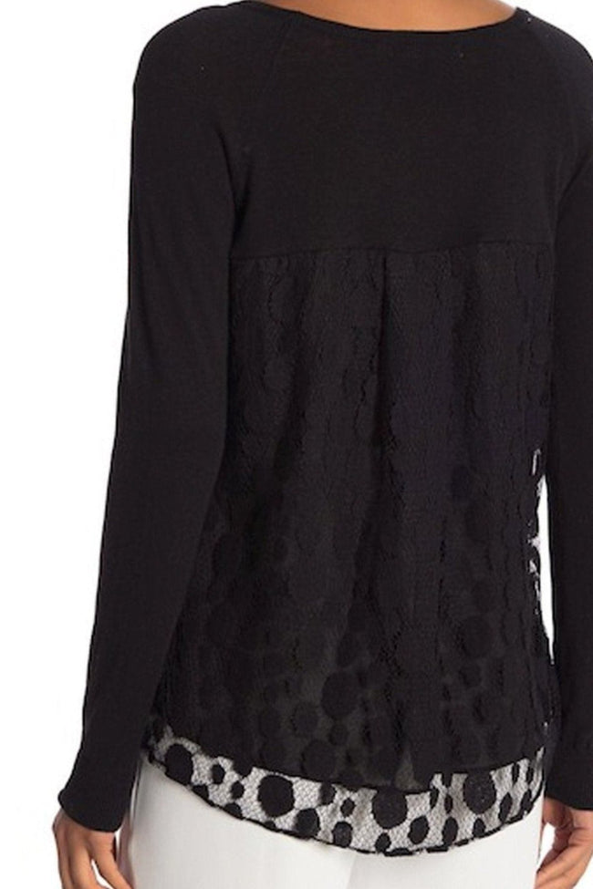 Subtle Luxury Sweater Mixed Media | Novelty Crew Neck Sweater | Swiss Dot Emb