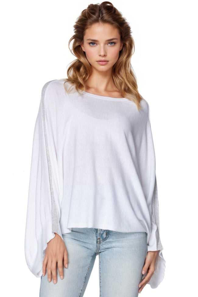Subtle Luxury Sweater O/S / White-Surf / Zen Blend Harbor Crewneck Poncho Crop Sweater in Zen Blend