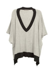 Subtle Luxury Sweater One Size / Heather Grey w/Black Trim / 90% Cotton/10% Cashmere Oversized Border V-Neck Knit Poncho wrap in Cotton/Cashmere