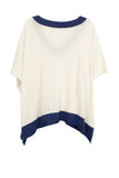 Subtle Luxury Sweater Oversized Border V-Neck Knit Poncho wrap in Cotton/Cashmere