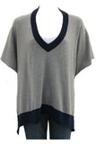 Subtle Luxury Sweater Oversized Border V-Neck Knit Poncho wrap in Cotton/Cashmere