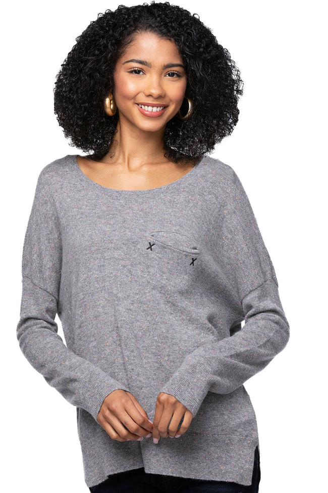 Subtle Luxury Sweater Patricia Crew / XS/S / Confetti Grey 100% Cashmere Patricia Pocket Crew Sweater