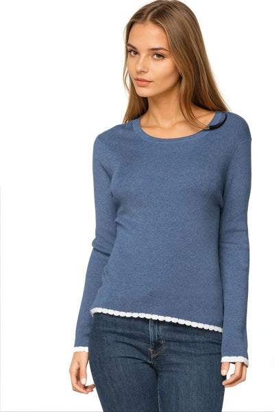 Subtle Luxury Sweater S/M / Batik/White / Zen Blend Charlotte Scallop Edge Sweater Zen Blend Crewneck Pullover