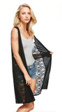 Subtle Luxury Sweater S/M / Black w/Geo Pyramid Lace insert Side Inset Vest - Vintage Mixed Media in Knit with Woven Lace
