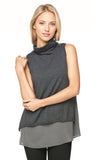 Subtle Luxury Sweater S/M / Charcoal Layered Sleeveless Mock Neck Sweater with Silk Woven