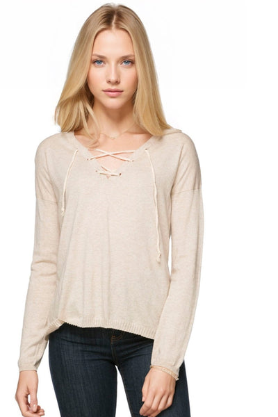 Subtle Luxury Sweater S/M / Oatmeal / Zen Blend Zen Blend Emily Lace Up Pullover Sweater