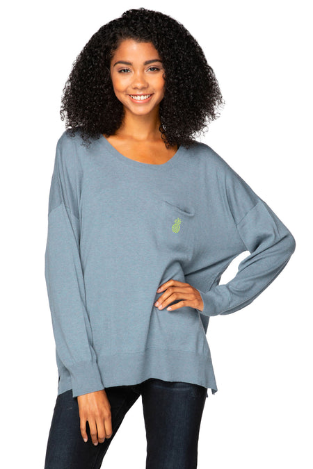 Chunky Cotton Blend Pullover - "RELAX" hand embroidery
