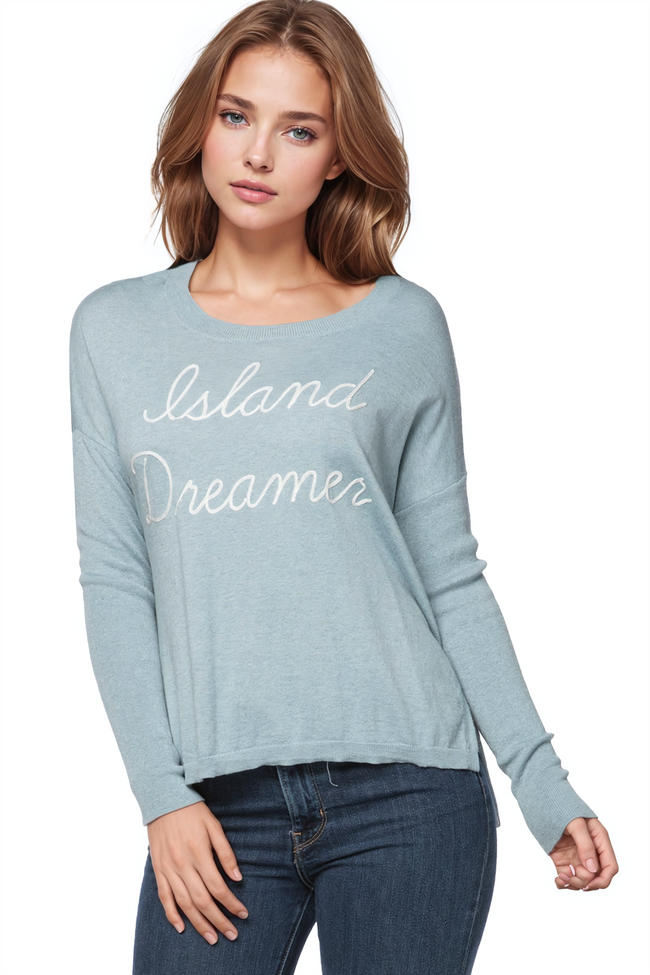 Subtle Luxury Sweater S/M / Water / Island Dreamer Jane Drop Shoulder Crew in "Island Dreamer" Embroidery