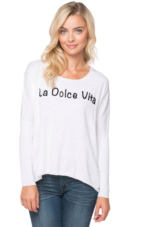 Subtle Luxury Sweater S/M / White / La Dolce Vita Lounge Crewneck Stitch Sayings Embroidery Sweaters