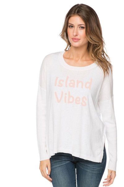 Subtle Luxury Sweater S/M / White-Pink / Island Vibe Jane Drop Shoulder Crewneck Sweater with Stitched Embroidery