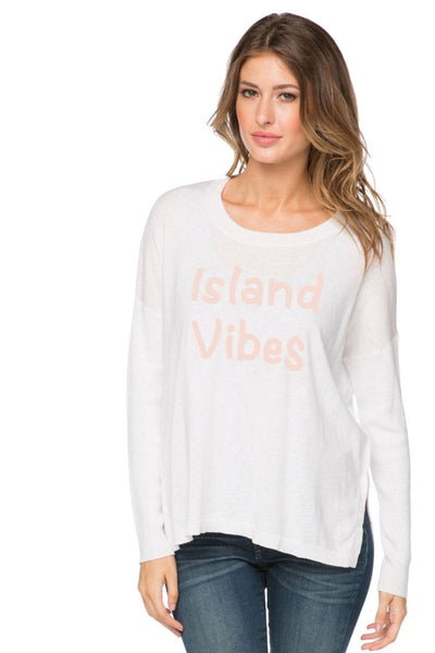 Subtle Luxury Sweater S/M / White-Pink / Island Vibe Jane Drop Shoulder Crewneck Sweater with Stitched Embroidery on Sale Now