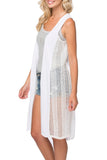 Subtle Luxury Sweater S/M / White w/Soft Lace insert Side Inset Vest - Vintage Mixed Media in Knit with Woven Lace