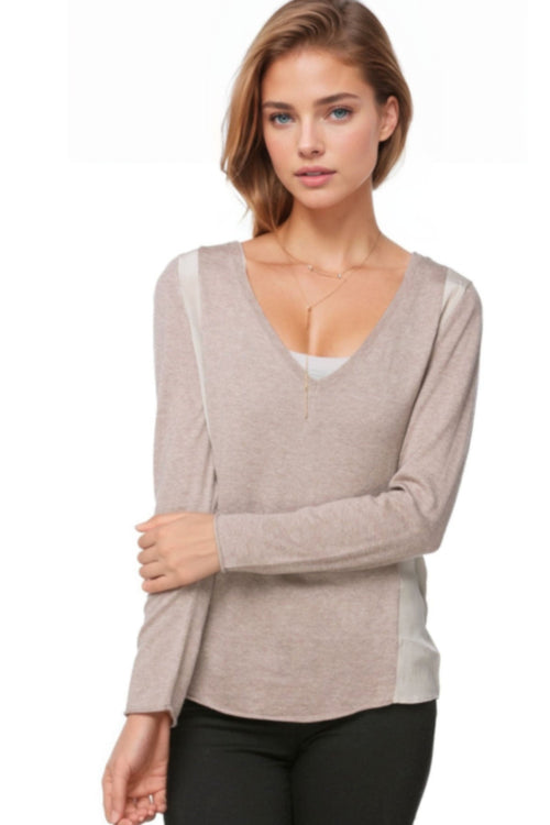 Subtle Luxury Sweater Side Panel V-Neck Sweater | mixed media