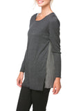 Subtle Luxury Sweater Silk Panel Crew Neck Sweater | mixed media
