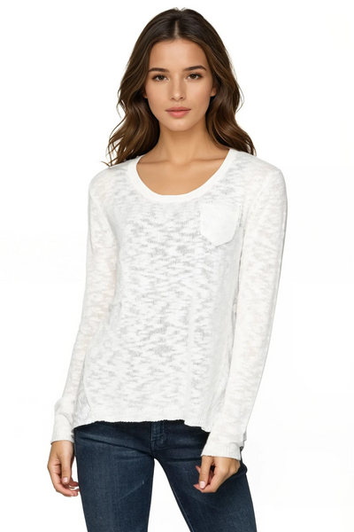 Subtle Luxury Sweater Slub Knit Mixed Media Sweater / XS/S / White Almost Vintage Slub Knit Sweater with Embroidery Back Panel
