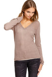Subtle Luxury Sweater V-Neck Sweater | Open Knit Stitch Sheer Front | Tencil - Cashmere Blend Knit
