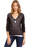 Subtle Luxury Sweater V-Neck Sweater | Open Knit Stitch Sheer Front | Tencil - Cashmere Blend Knit