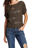 Subtle Luxury Sweater Wide Boat Neck Top in Moose / S/M Tape Yarn Hand Knit Sweater