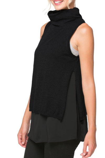 Subtle Luxury Sweater XS/S / Black Layered Sleeveless Mock Neck Sweater with Silk Woven