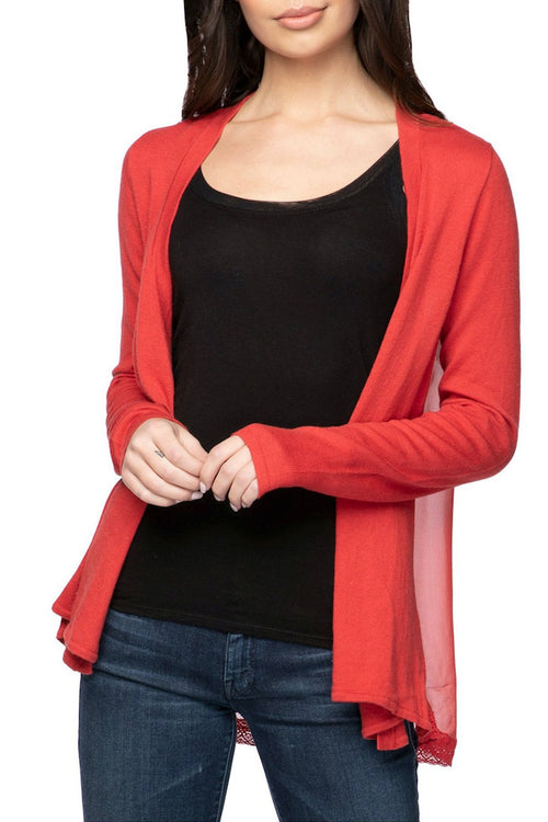 Subtle Luxury Sweater XS/S / Capri Effortless Chiffon Panel Back Sweater Knit Cardigan