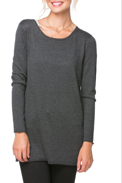 Subtle Luxury Sweater XS/S / Charcoal Silk Panel Crew Neck Sweater | mixed media