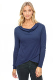 Subtle Luxury Sweater XS/S / Cosmic Blue Cross Over Mock Neck Mixed Media Back Panel Sweater