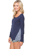Subtle Luxury Sweater XS/S / Nightfall w/Aztec Jacquard Woven Sweater Cross Back Pullover Sweater Knit - with Woven Mix Panels