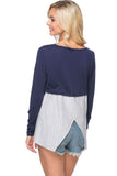 Subtle Luxury Sweater XS/S / Nightfall w/Dove Stripe shirting Sweater Cross Back Pullover Sweater Knit - with Woven Mix Panels