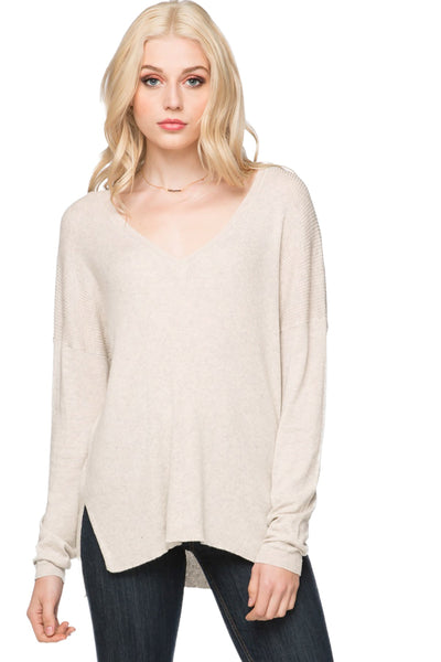 Subtle Luxury Sweater XS/S / Oatmeal / Zen Blend Emma Textured V-neck Pullover Sweater