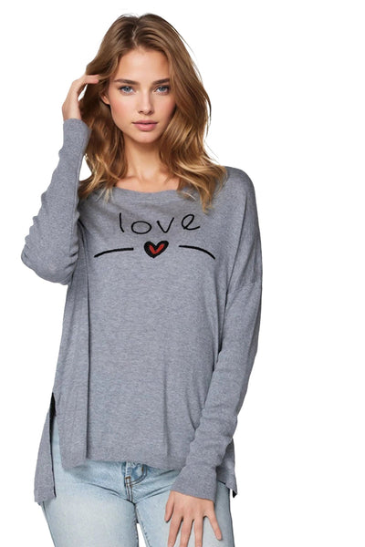 Subtle Luxury Sweater XS/S / Smoke-Black / Love-Heart Jane Drop Shoulder Crewneck Sweater with Stitched Embroidery on Sale Now