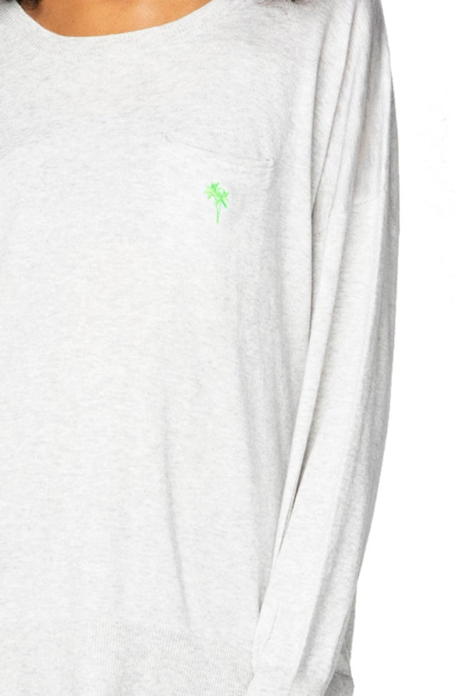 Subtle Luxury Sweater XS/S / Smoke / Neon Green Palm Tree Zen Patricia Pocket Pullover Sweater with Palm Embroidery